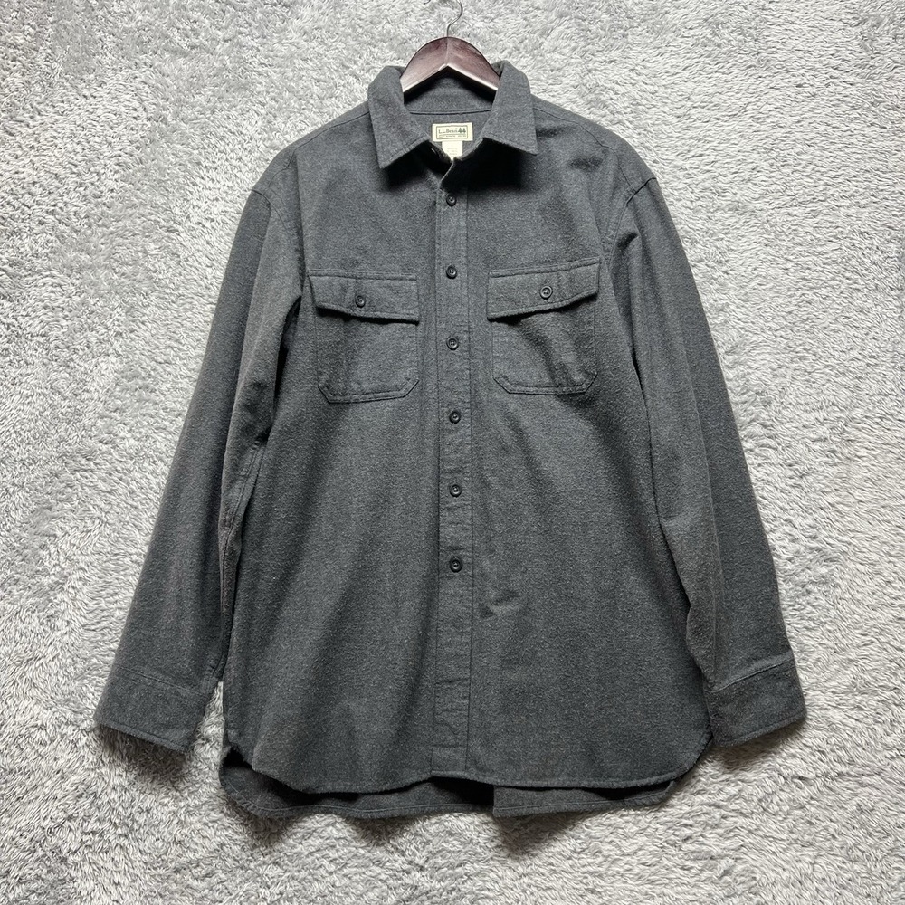 LL Bean Flannel Shirt Large Gray Chamios Traditional Heavyweight Shacket Outdoor